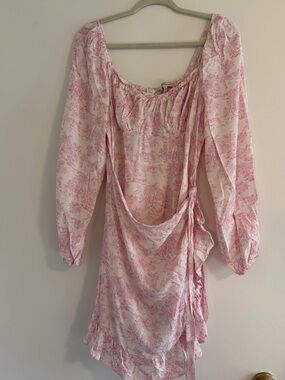 BCBGeneration Cream and Pink Toile Mini Wrap Dress